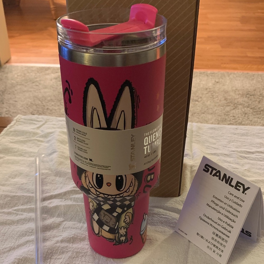 Labubu Stanley Pink Tumbler 40 Oz NEW All Day hydration Clear top reusable Straw